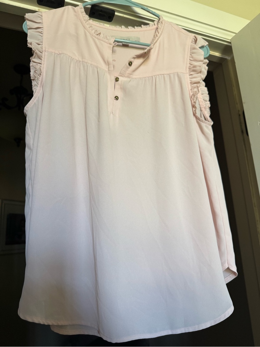 LOFT Pale Pink Ruffle Sleeve Henley Camisole